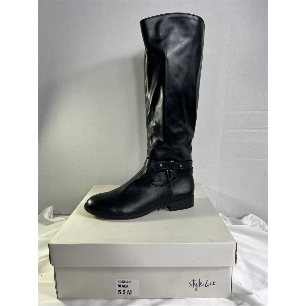 Style & Co KINDELL Women's Black Riding Boots Size 5.5 M Zipper Knee High New
